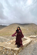 Black & Wine Printed Frilled Co-ord Set