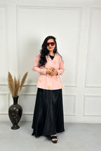 Peach Pink 3D Flower Coat with Black dress