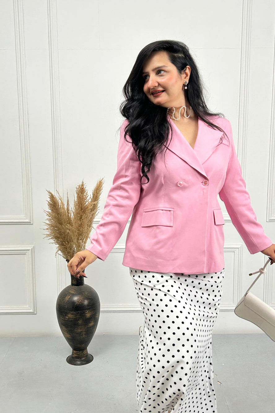 Pink Blazer and Polka Dot Skirt Set