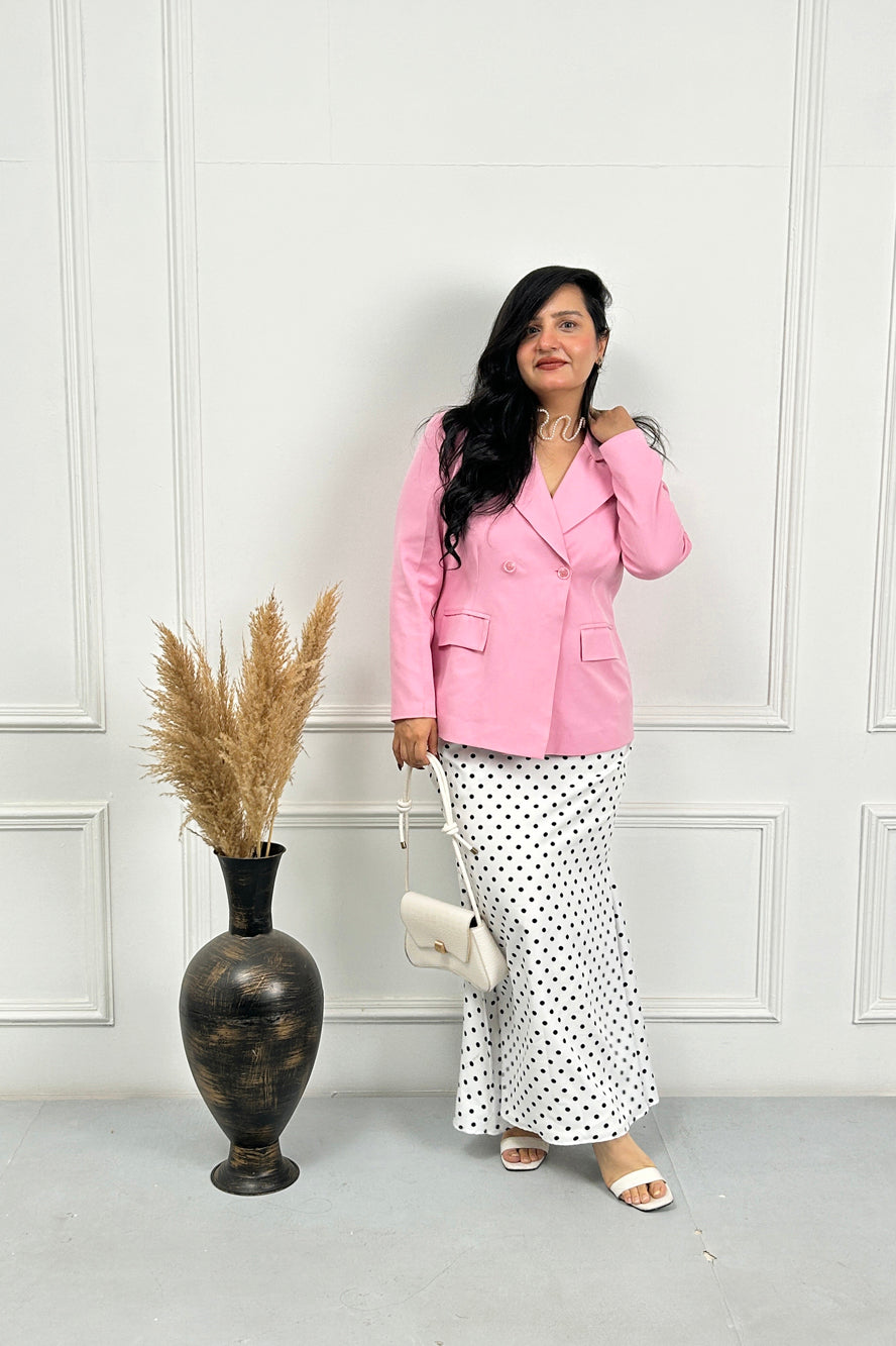 Pink Blazer and Polka Dot Skirt Set