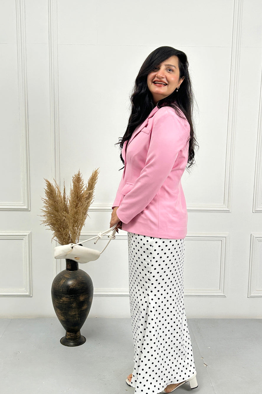 Pink Blazer and Polka Dot Skirt Set