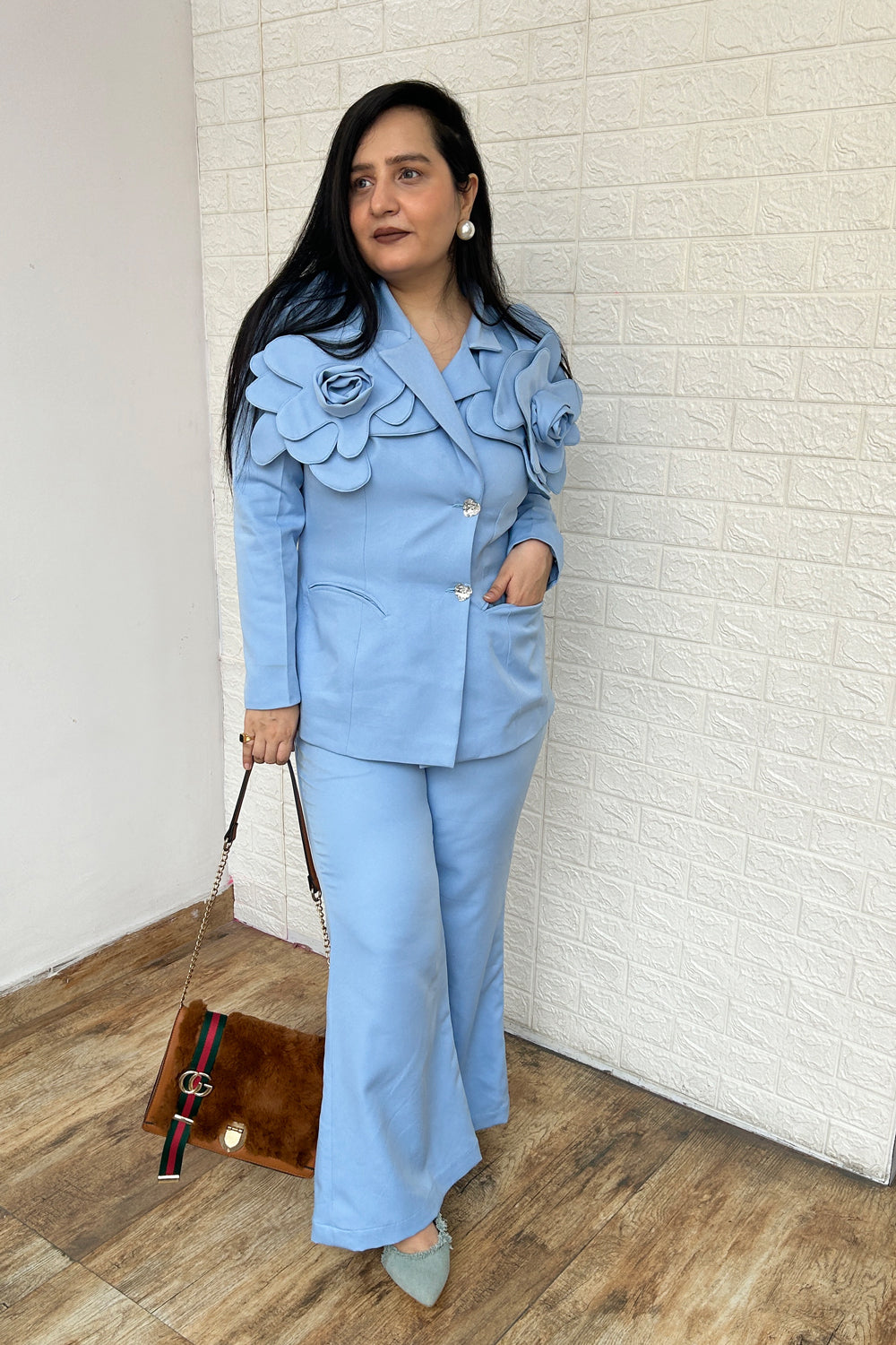 Blue 3D applique Co-ordinate Set