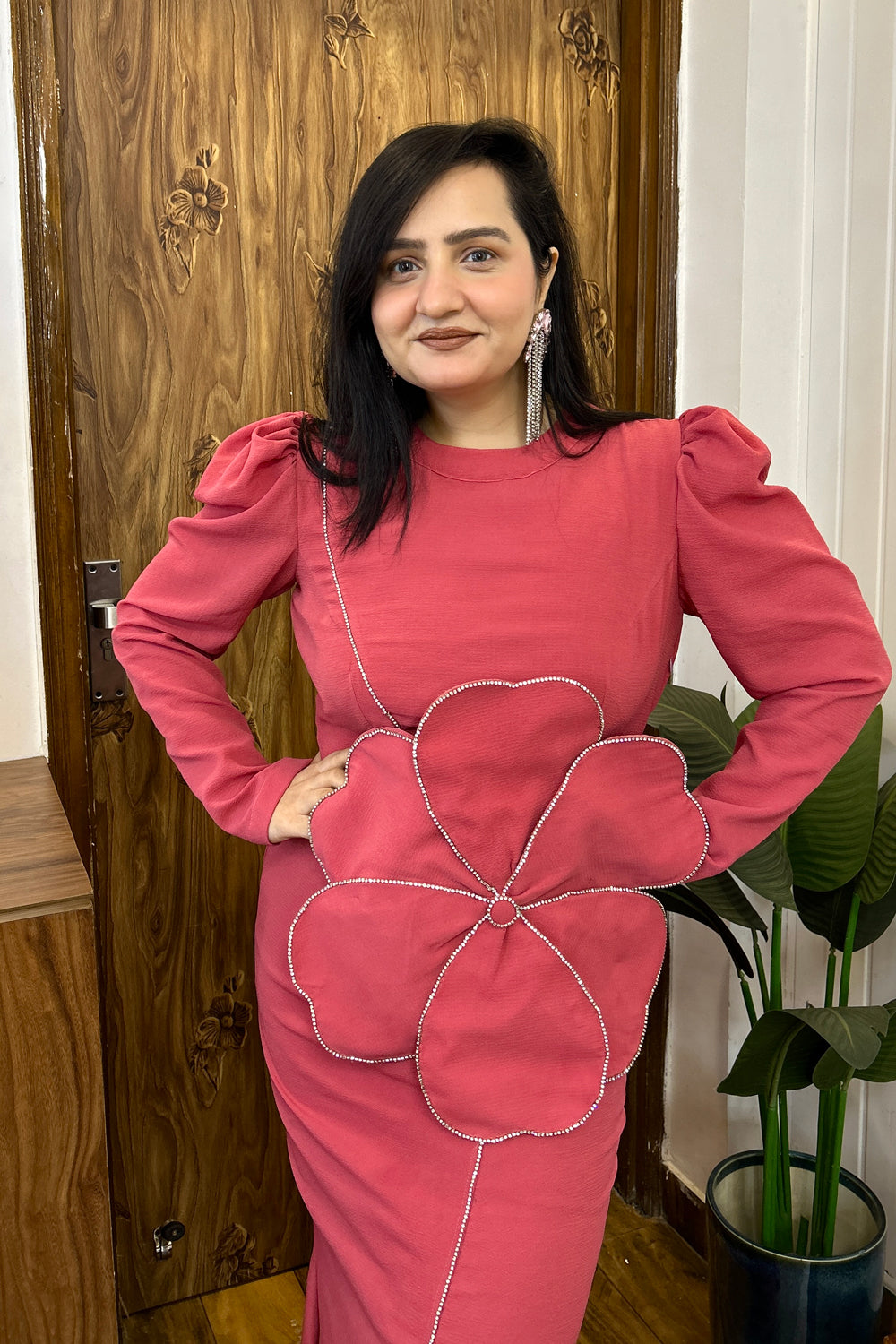 Pink 3D Rose Statement Dress