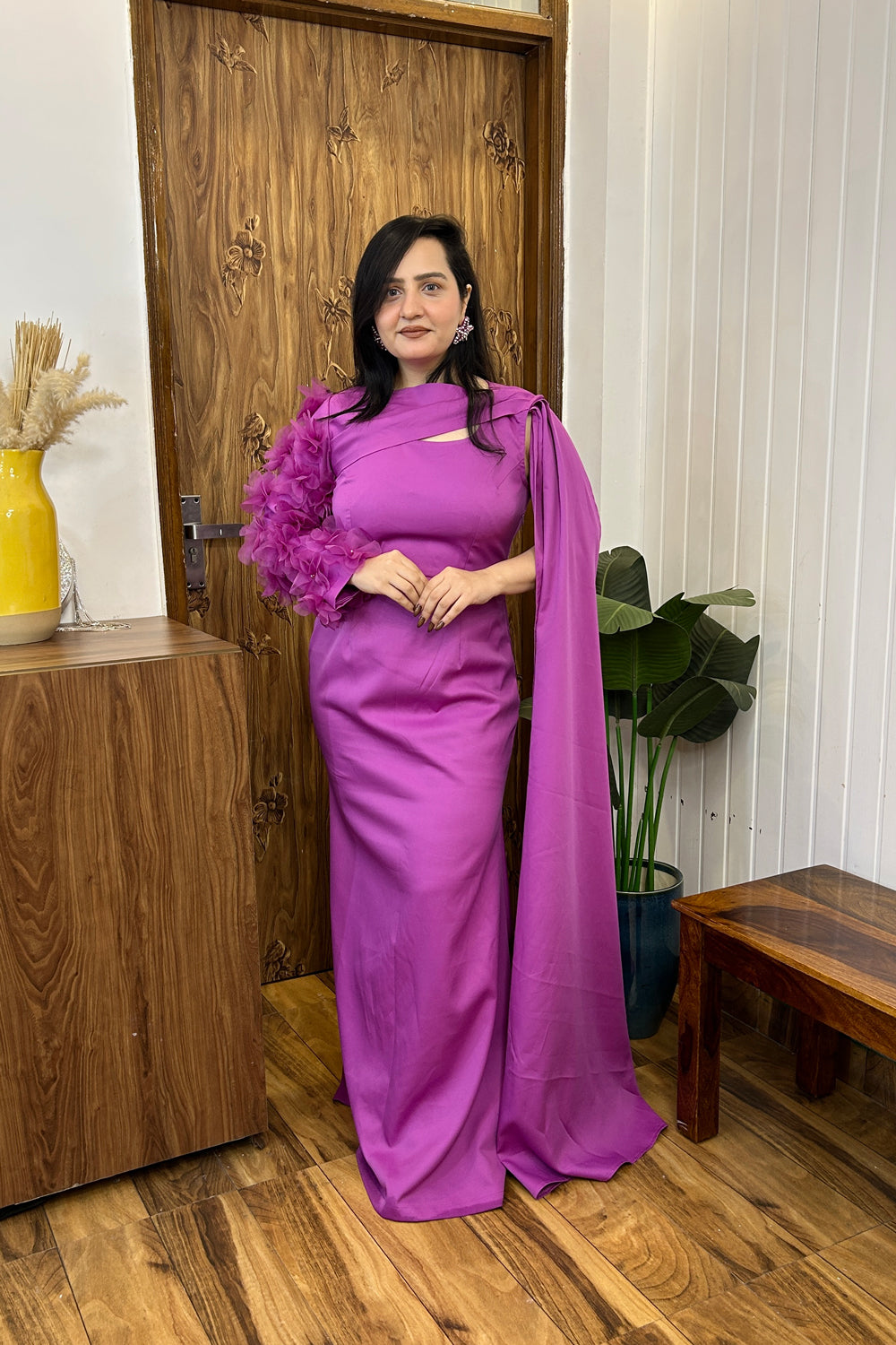 Fuchsia Pink Imported Crepe Dress