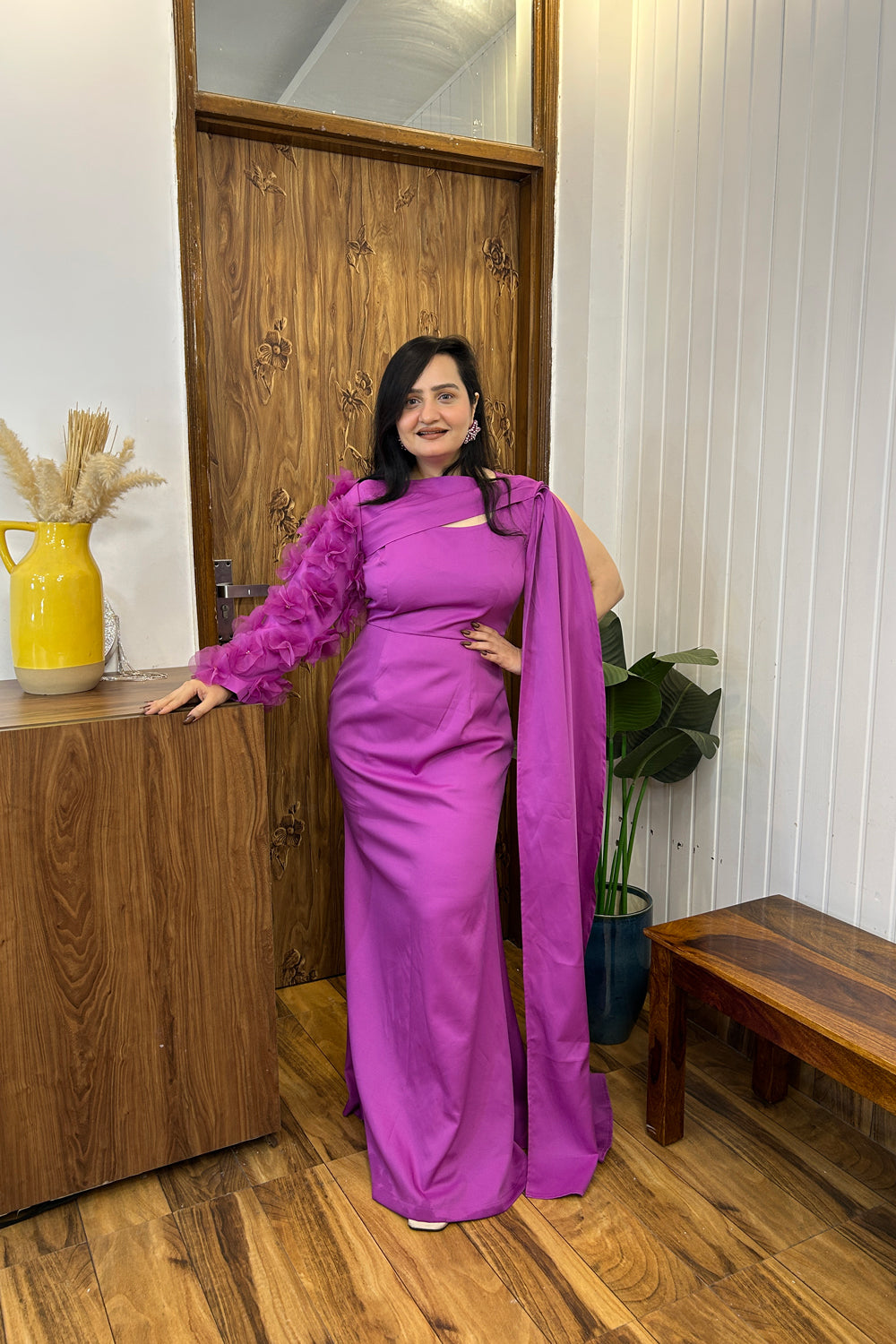 Fuchsia Pink Imported Crepe Dress