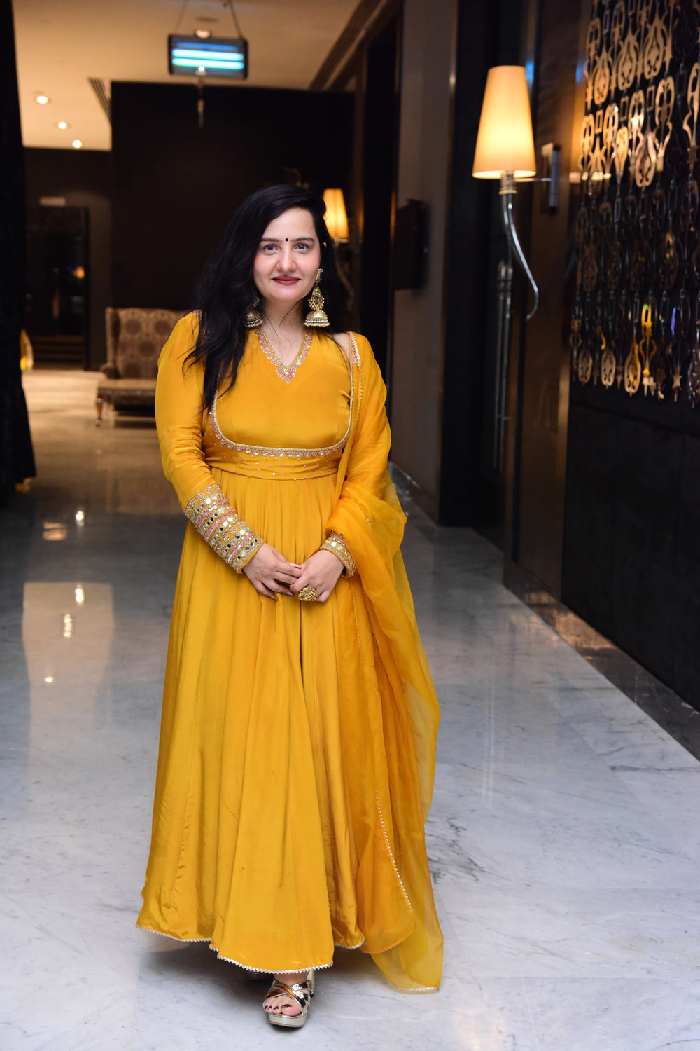 Mustard Hand Embroidered Anarkali Set