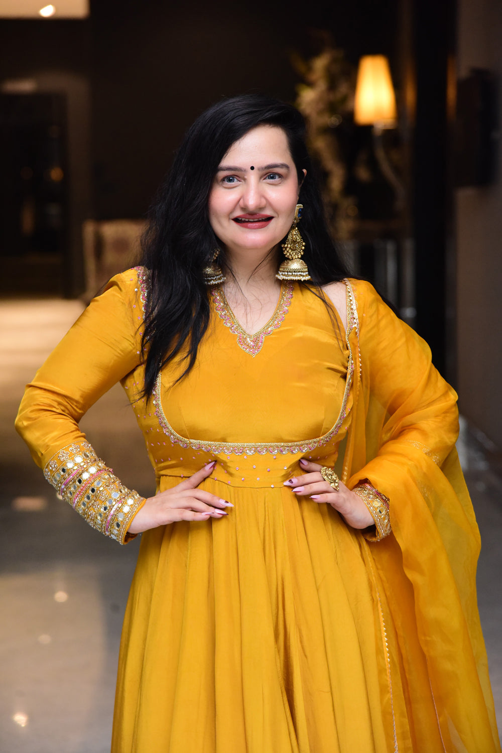 Mustard Hand Embroidered Anarkali Set