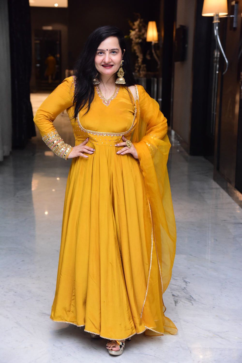 Mustard Hand Embroidered Anarkali Set