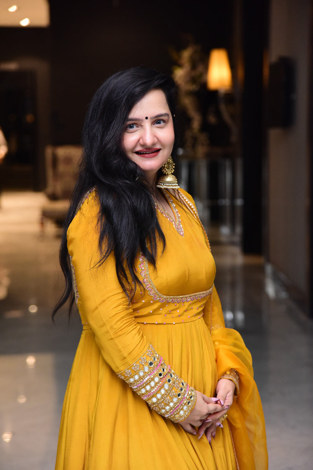 Mustard Hand Embroidered Anarkali Set