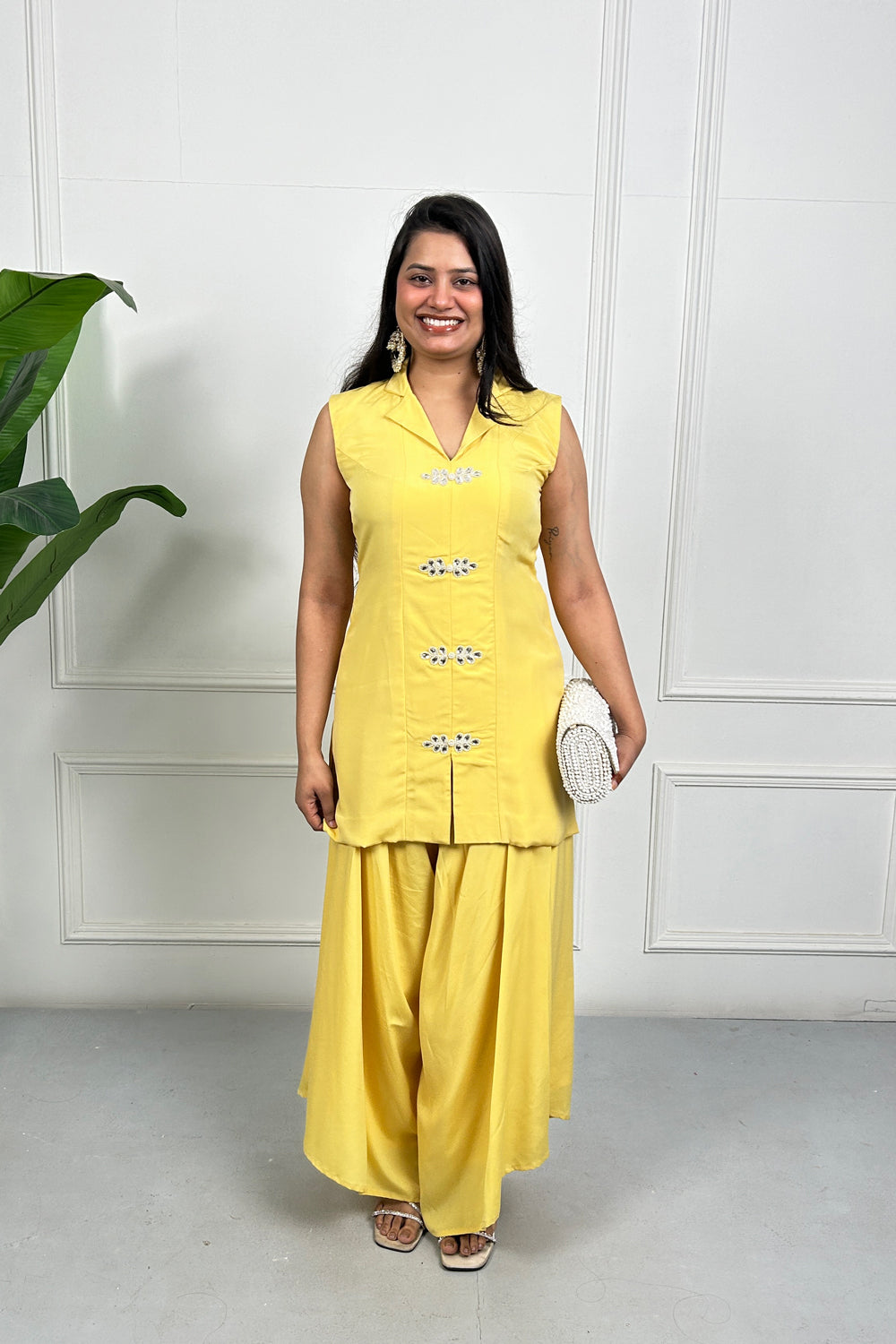 Yellow Hand Embellished Kurta Set
