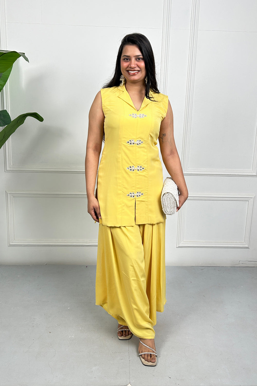 Yellow Hand Embellished Kurta Set