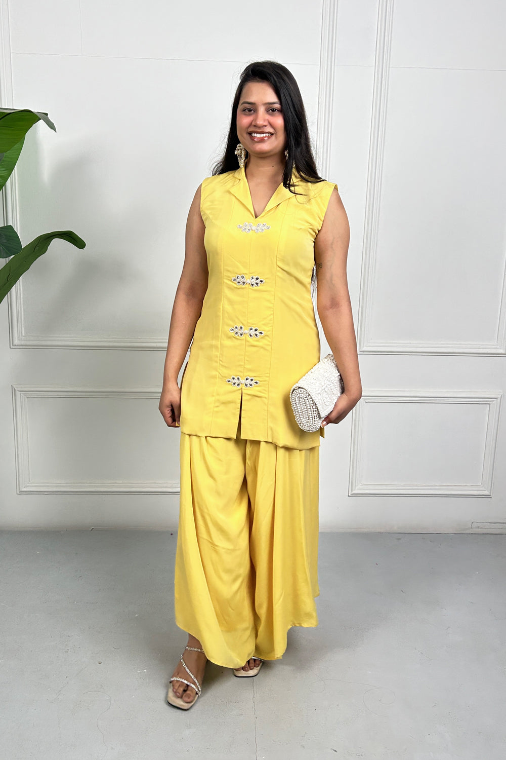 Yellow Hand Embellished Kurta Set
