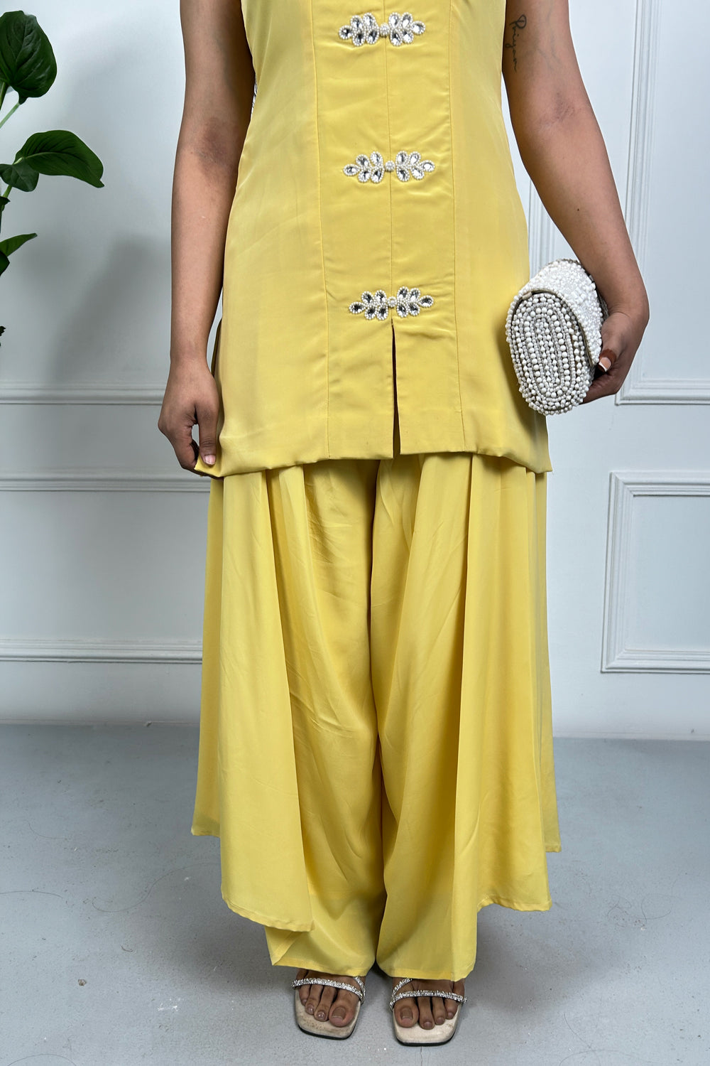 Yellow Hand Embellished Kurta Set