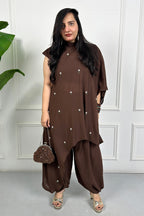 Brown Daisy Hand Embellished 3 piece Set