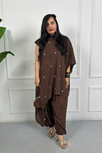 Brown Daisy Hand Embellished 3 piece Set