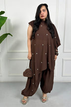 Brown Daisy Hand Embellished 3 piece Set