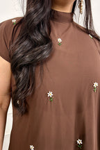 Brown Daisy Hand Embellished 3 piece Set