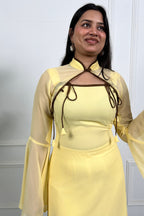 Butter Yellow Detachable Cape Kurta Set