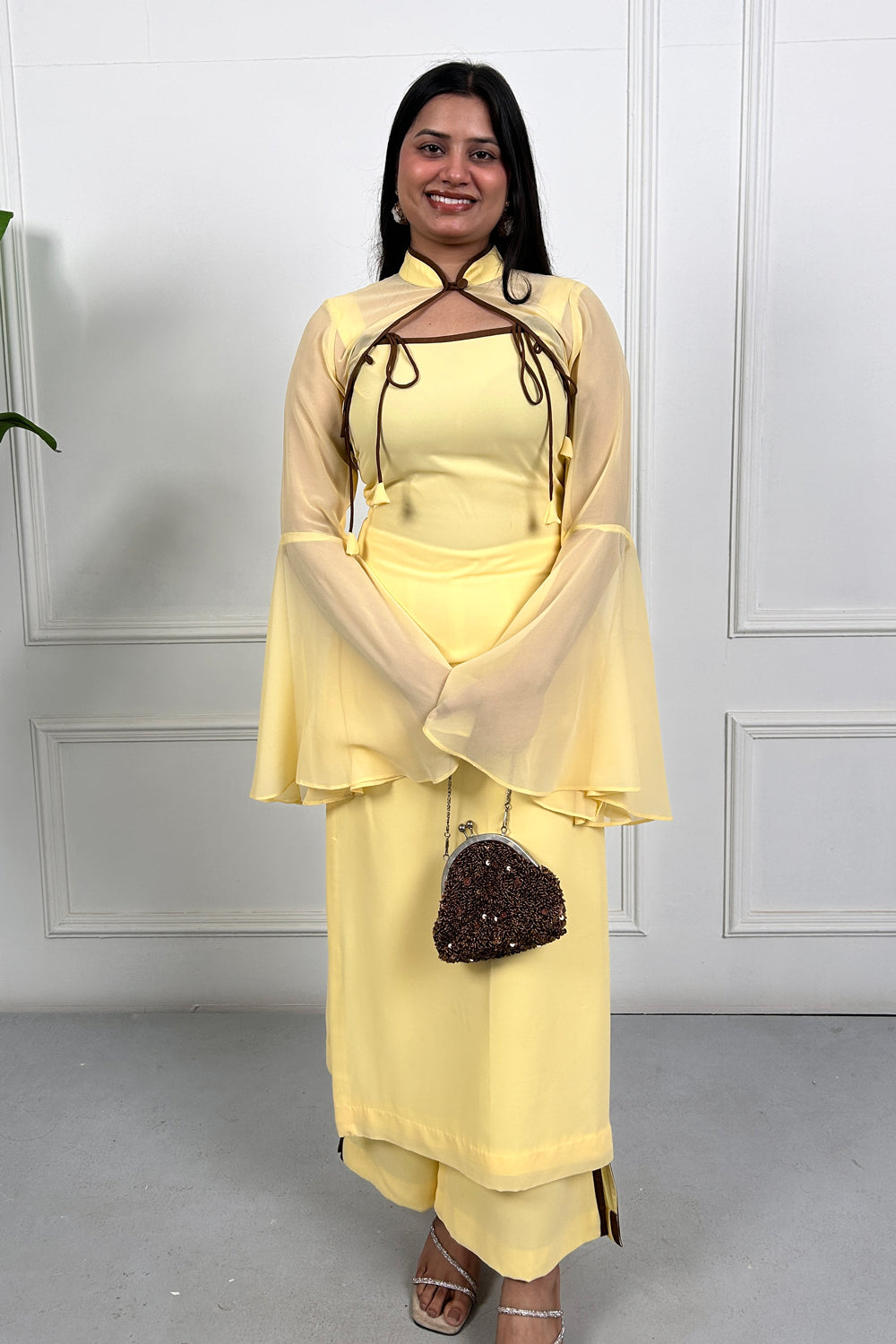 Butter Yellow Detachable Cape Kurta Set