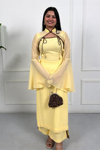 Butter Yellow Detachable Cape Kurta Set