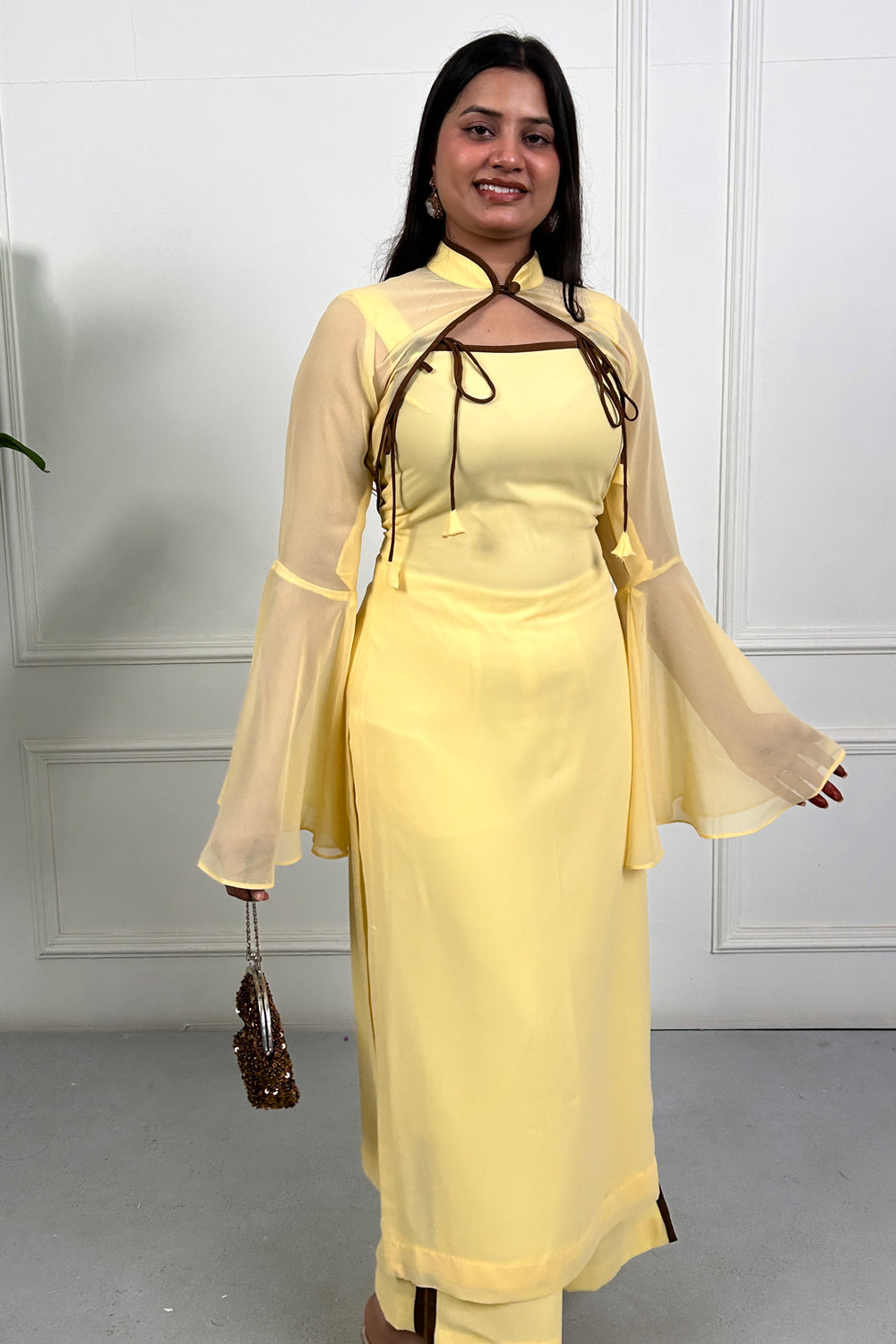 Butter Yellow Detachable Cape Kurta Set