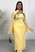 Butter Yellow Detachable Cape Kurta Set