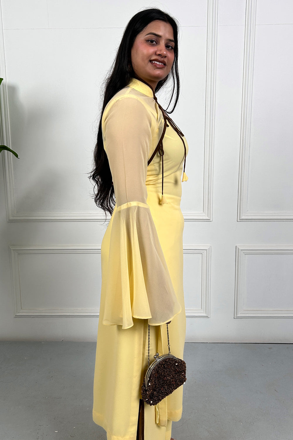 Butter Yellow Detachable Cape Kurta Set