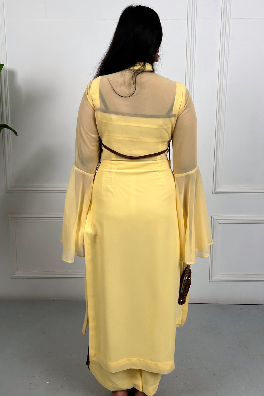 Butter Yellow Detachable Cape Kurta Set