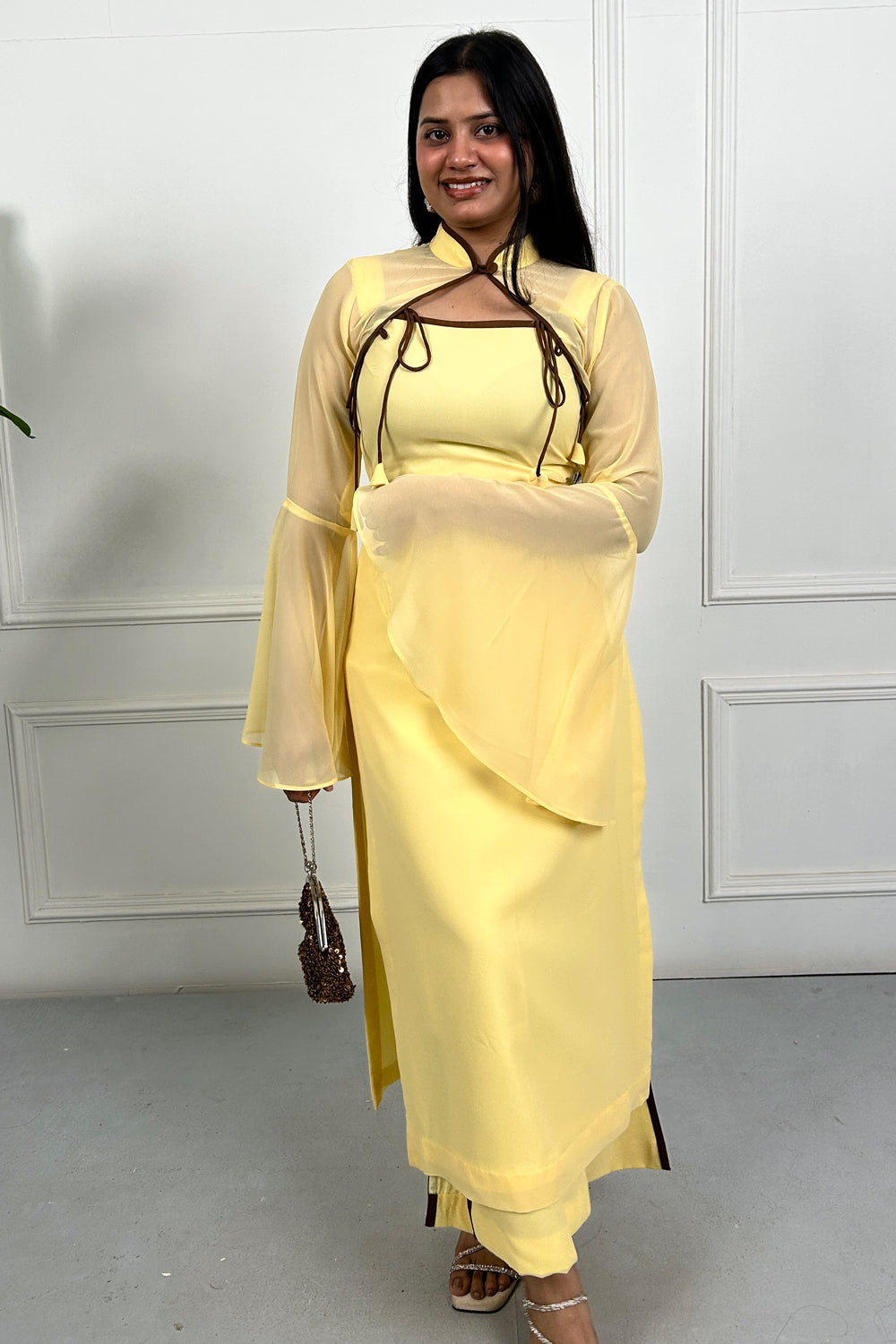 Butter Yellow Detachable Cape Kurta Set