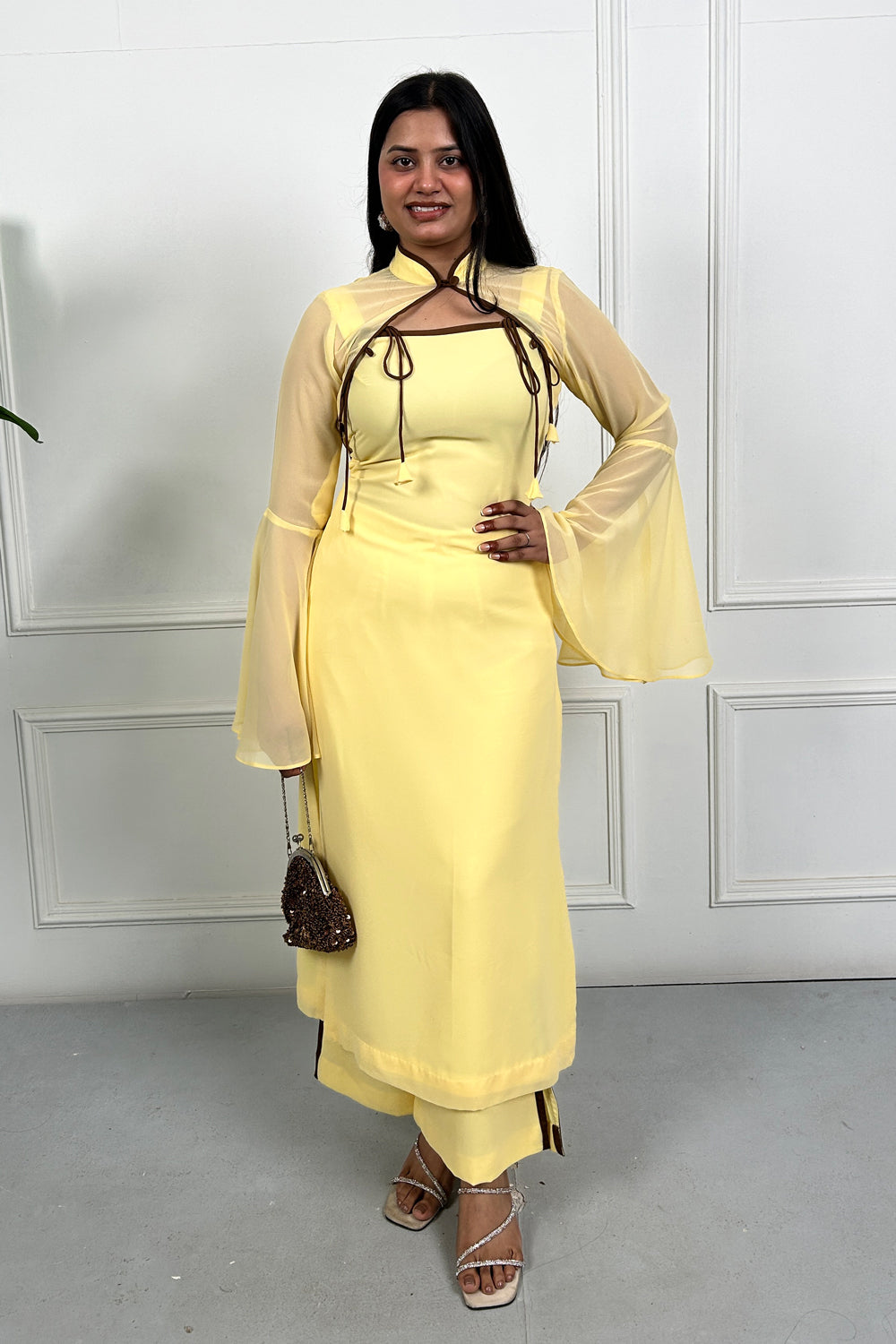 Butter Yellow Detachable Cape Kurta Set