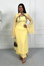 Butter Yellow Detachable Cape Kurta Set