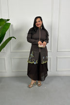 Brown Floral Embroidered Kurta Set