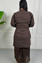 Brown Floral Embroidered Kurta Set