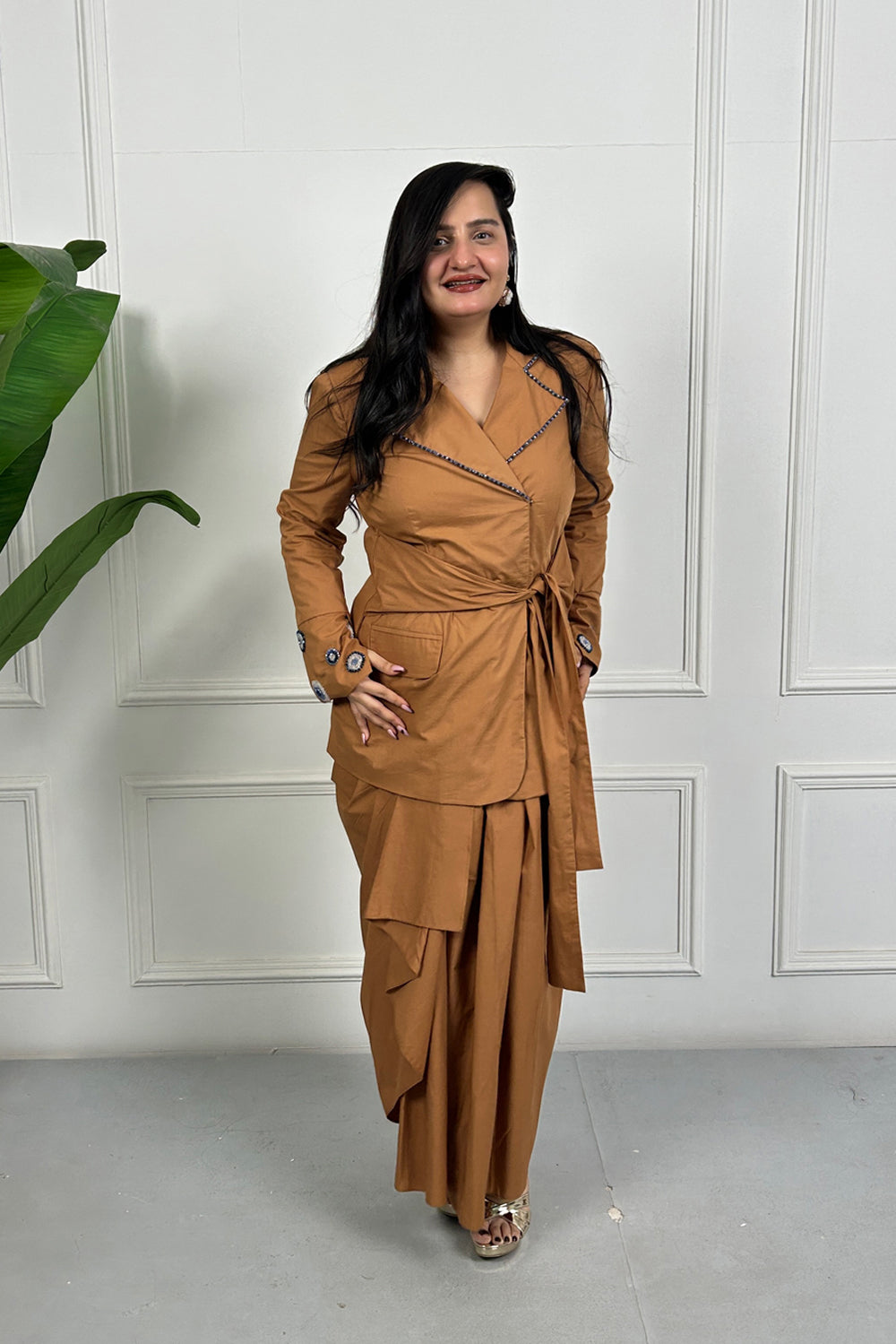 Brown Evil eye Embroidered Co-ordinate Set