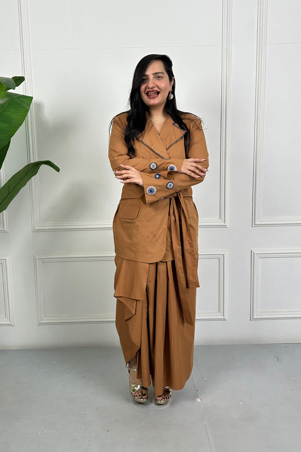 Brown Evil eye Embroidered Co-ordinate Set