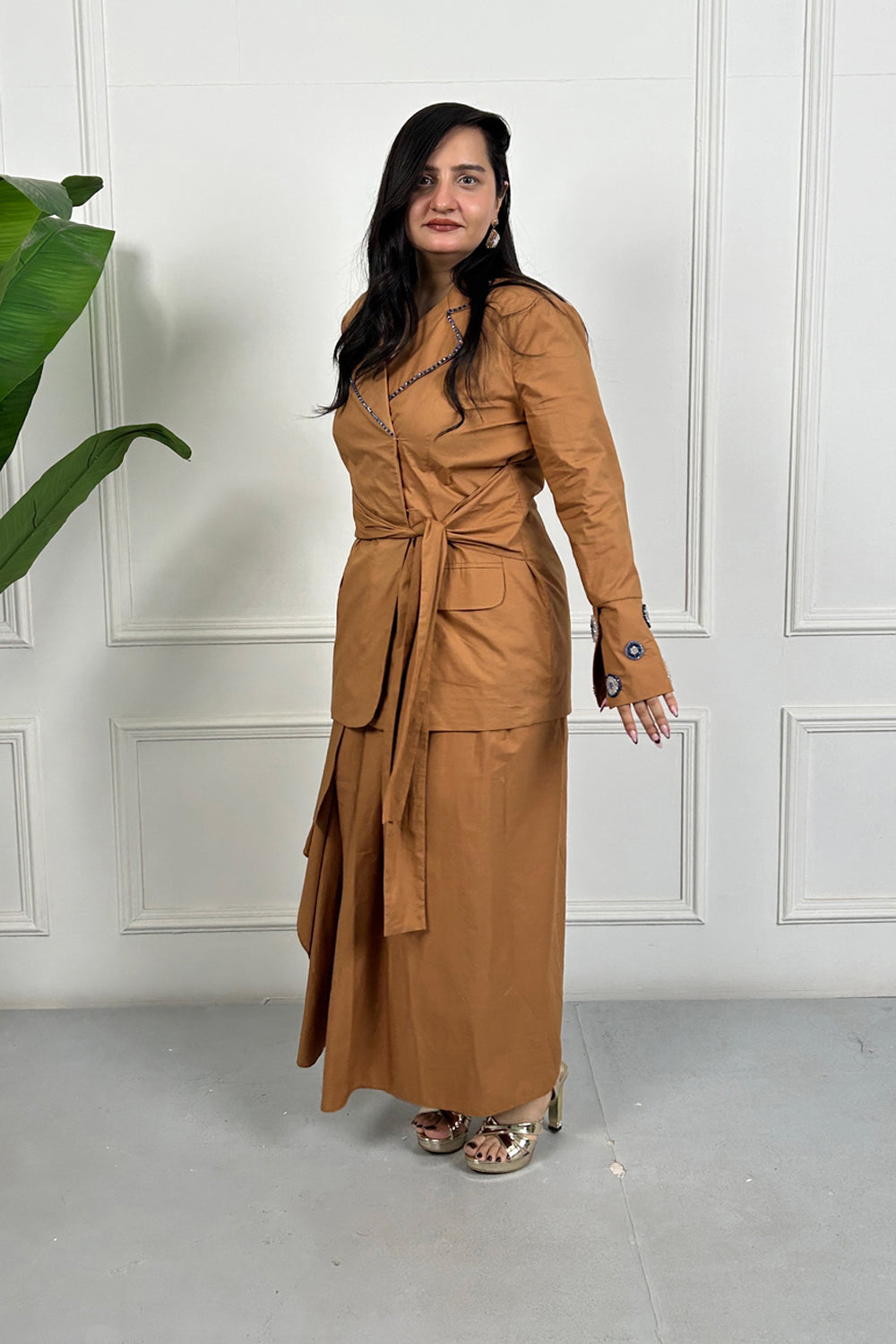 Brown Evil eye Embroidered Co-ordinate Set