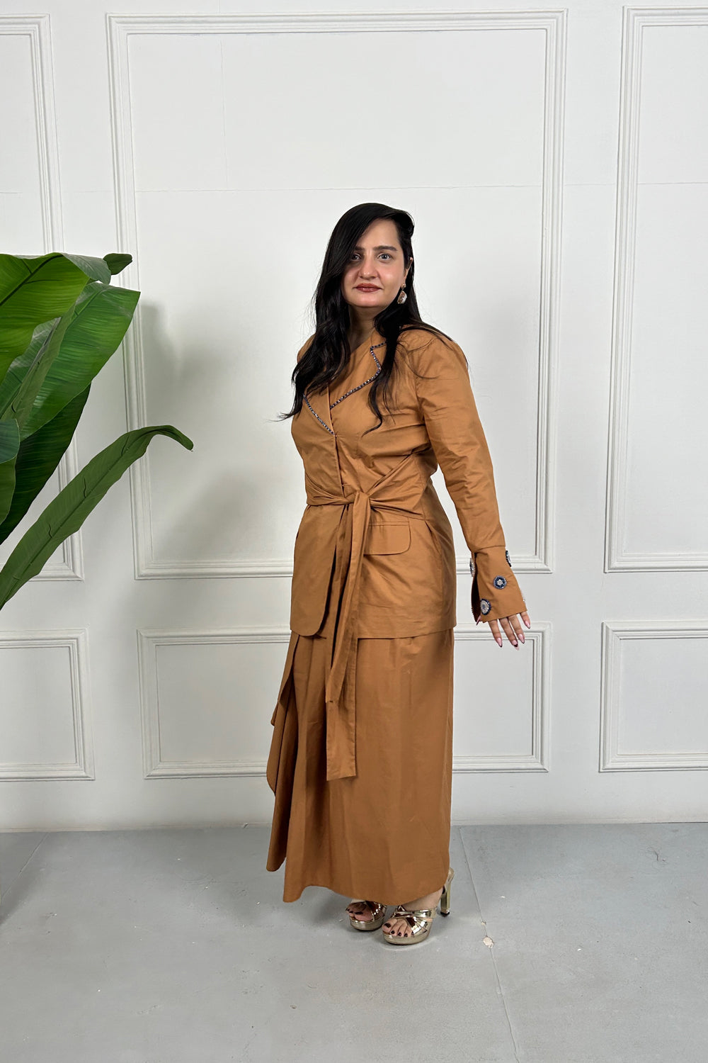 Brown Evil eye Embroidered Co-ordinate Set