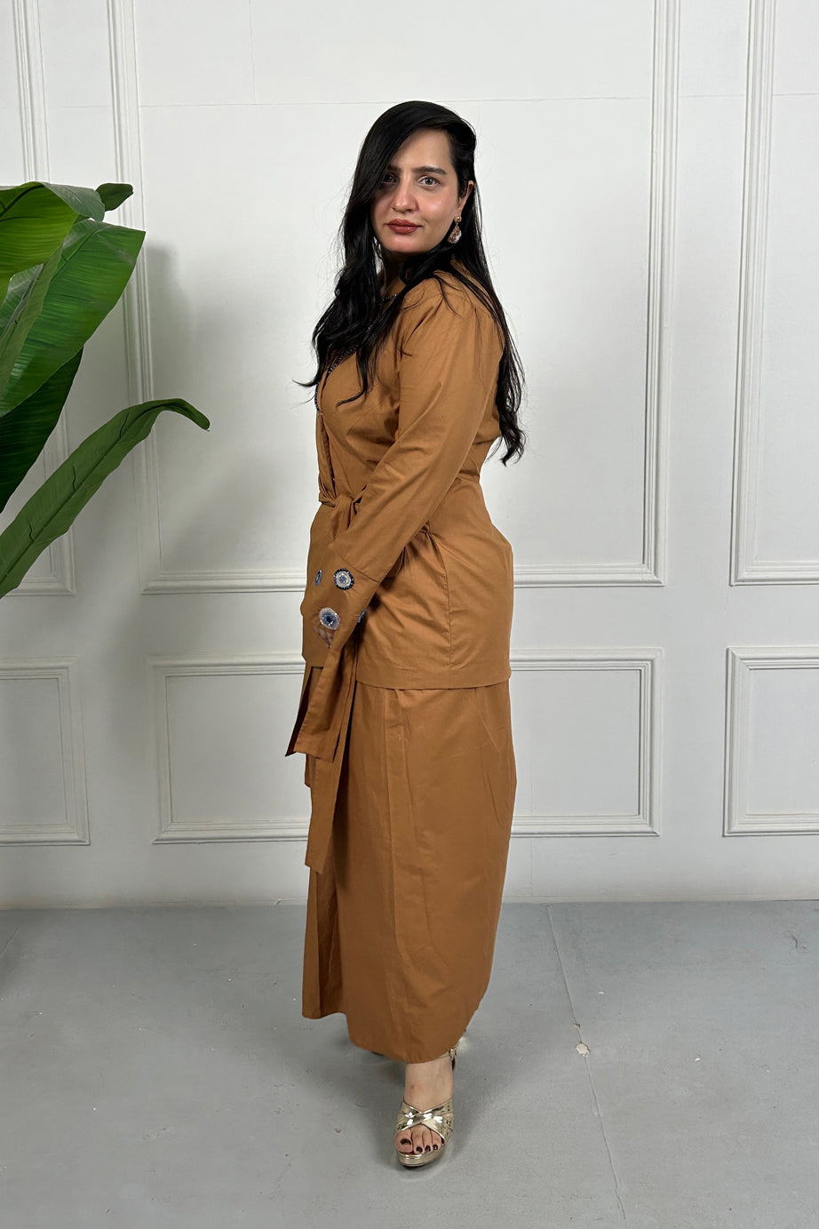 Brown Evil eye Embroidered Co-ordinate Set