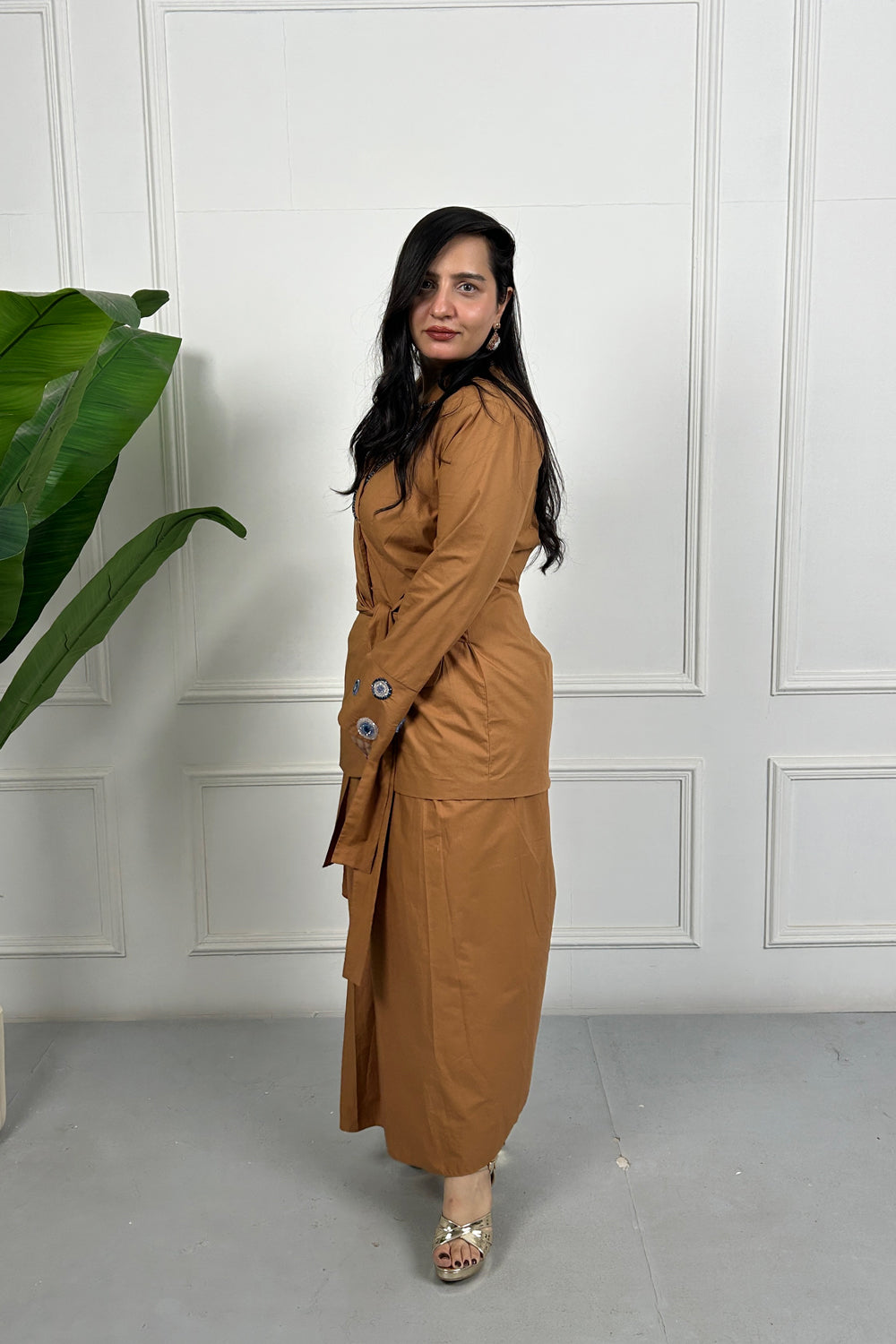 Brown Evil eye Embroidered Co-ordinate Set