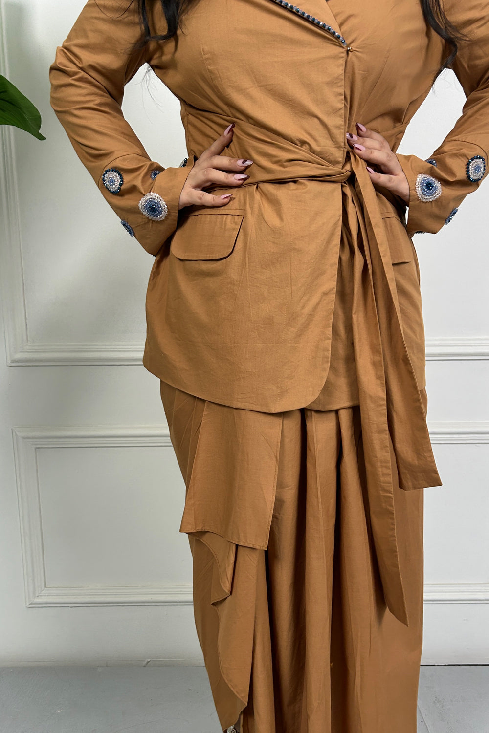 Brown Evil eye Embroidered Co-ordinate Set