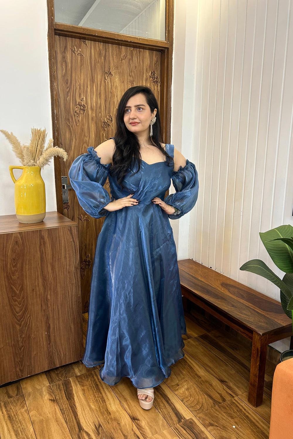 Blue Organza Fit and Flare Dress