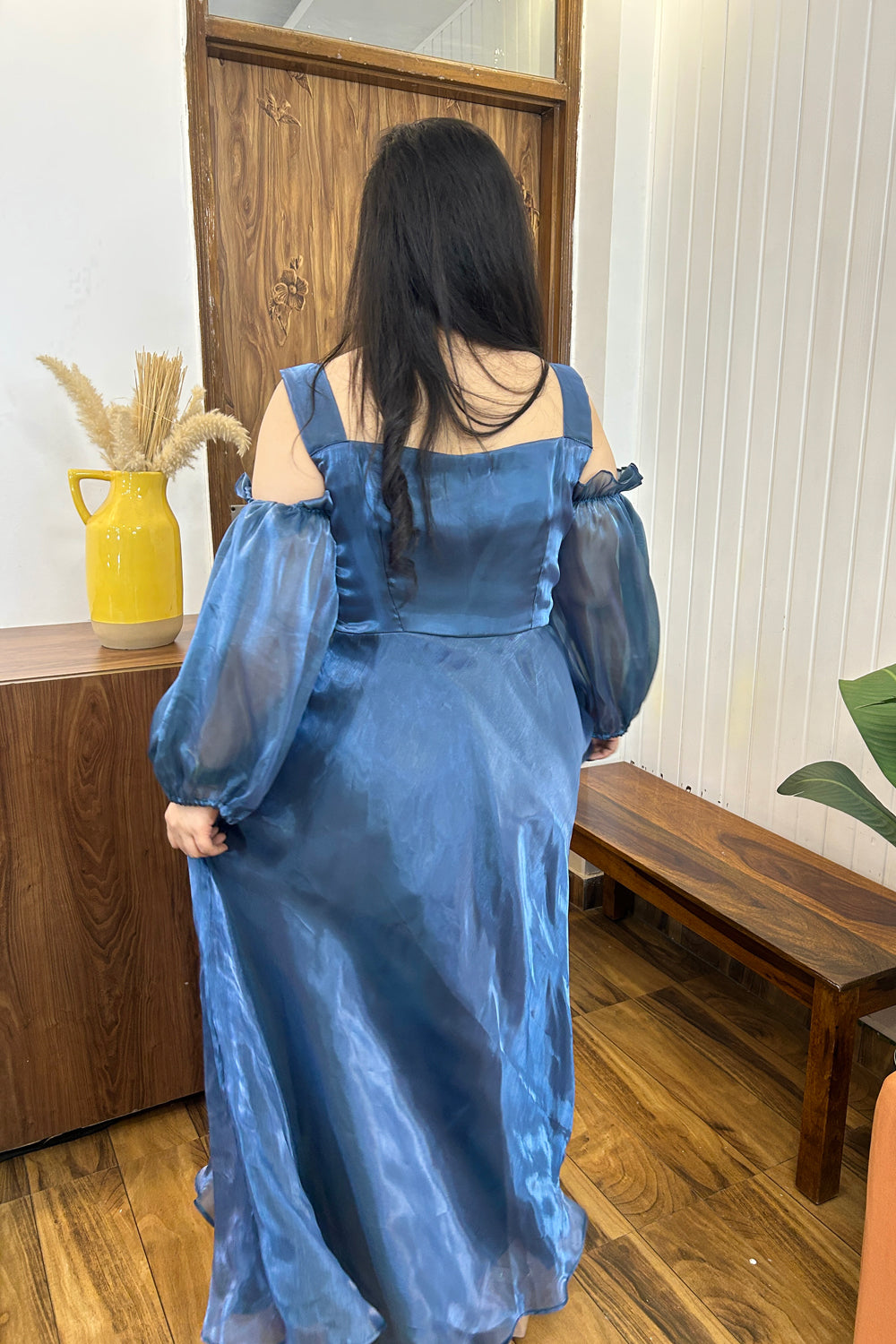Blue Organza Fit and Flare Dress