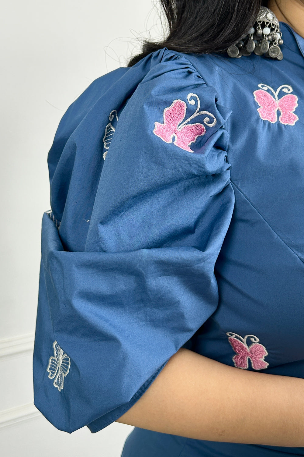 Blue Embroidered Draped Skirt set