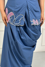 Blue Embroidered Draped Skirt set