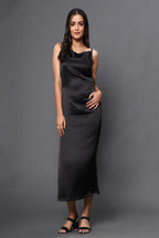 Black Satin Shoulder Strap dress