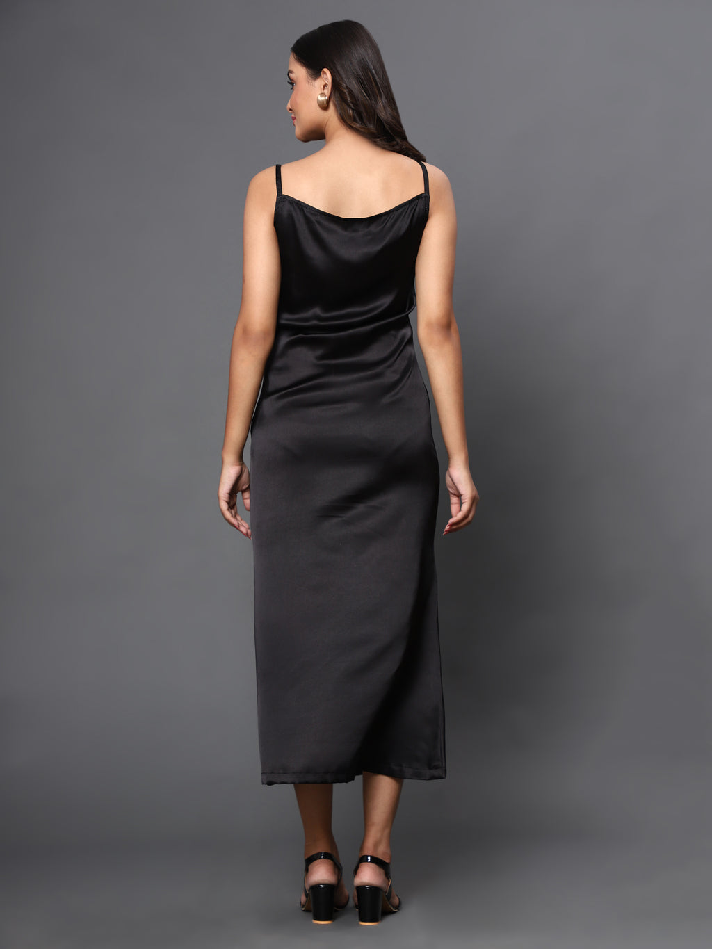 Black Satin Shoulder Strap dress