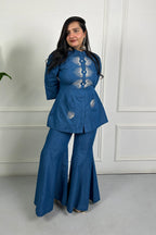 Blue Denim Hand Embroidered Coordinate Set
