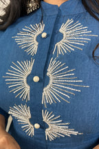 Blue Denim Hand Embroidered Coordinate Set