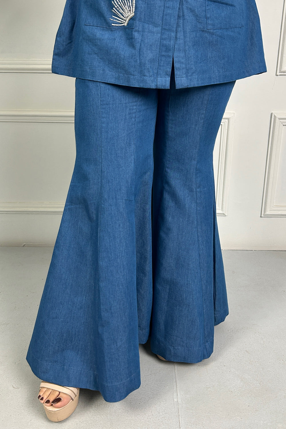 Blue Denim Hand Embroidered Coordinate Set