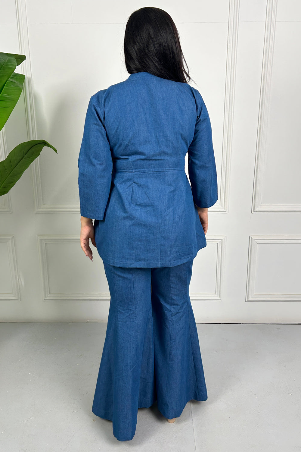 Blue Denim Hand Embroidered Coordinate Set